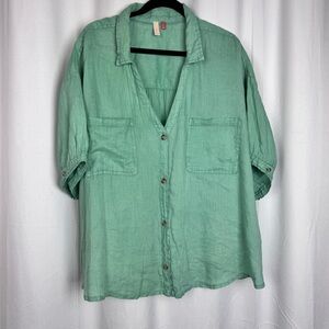 315. NWT Pilcro Anthropologie A+ Linen Button Front Utility Top Mint Green 3X